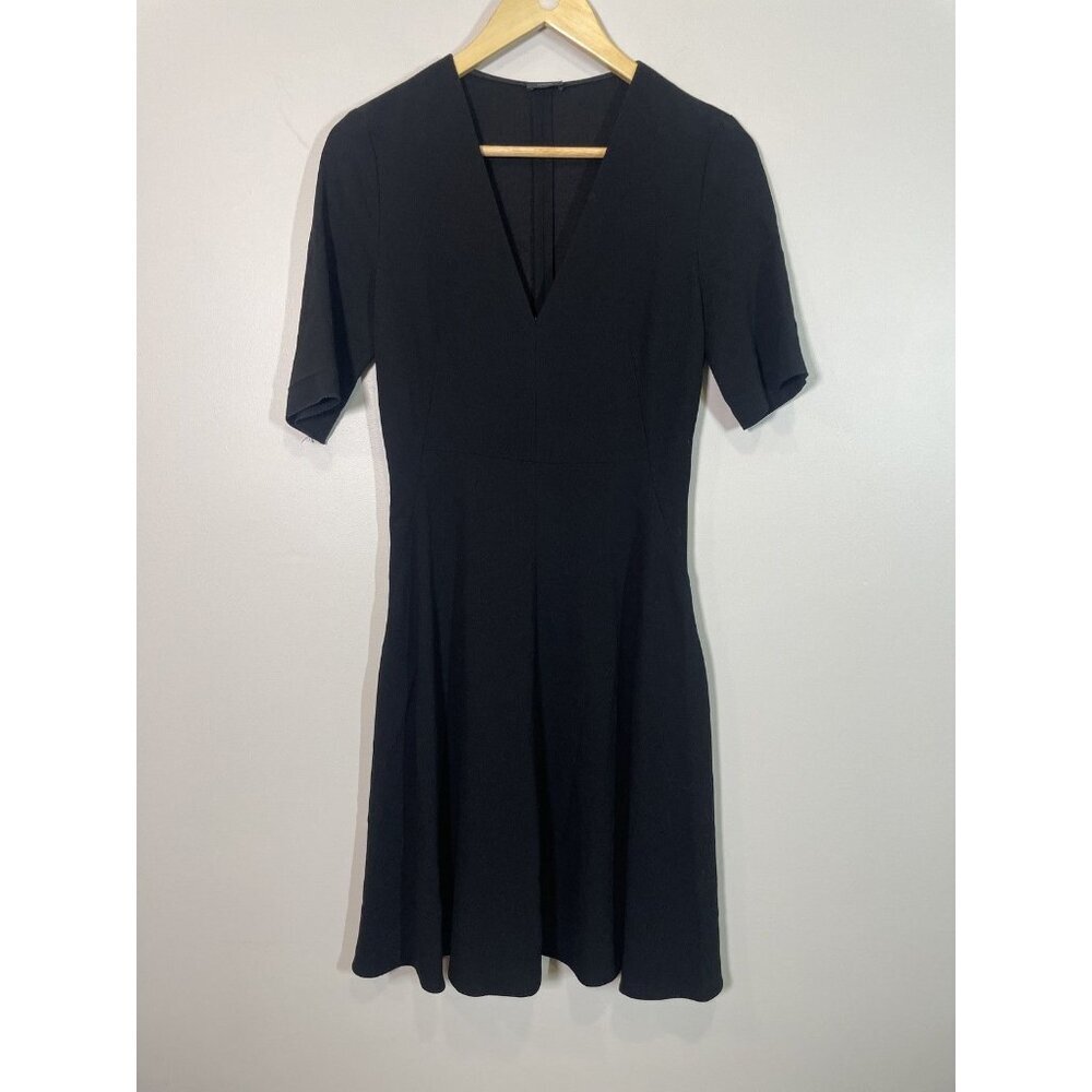 Joseph Black Crepe Stretch Mini Dress Size 36 Women's Minimalist Short Sleeve